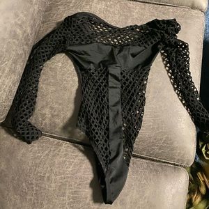 Fishnet black bartender bodysuit